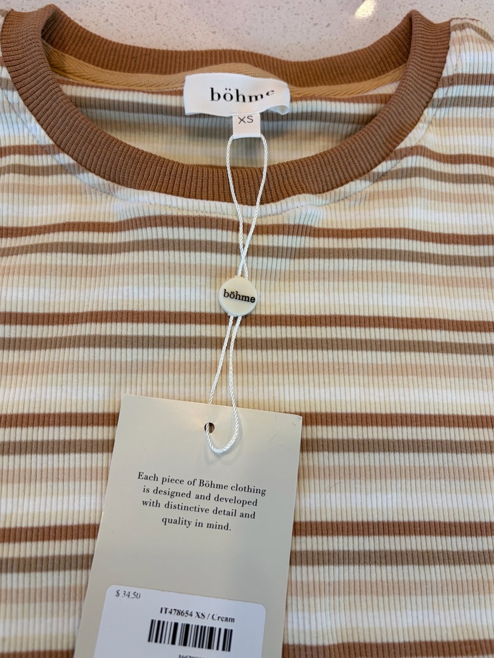 böhme Cream and Brown Striped Short Sleeve Ribbed Tee